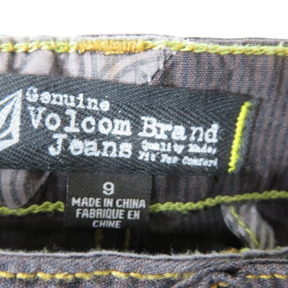 Volcom Skinny Jeans Black Brown Pinstripe Size 9 Straight Leg Logo - Picture 10 of 14